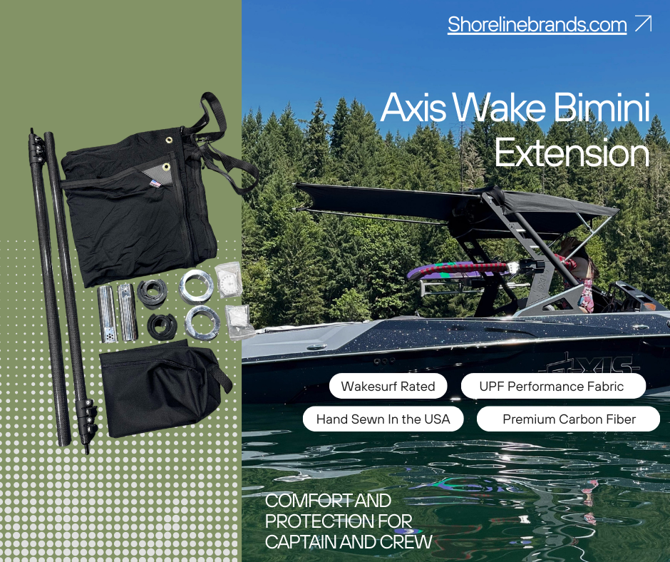 Axis Wake Bimini Extension kit with boat in background on Shorelinebrands.com