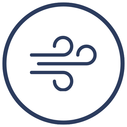 Navy blue icon of a temperature symbol on a white background